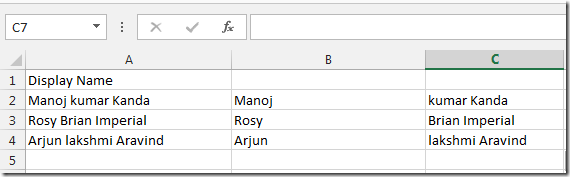 How to Split First Name and Last Name (Splitting the first space) in Excel 2013