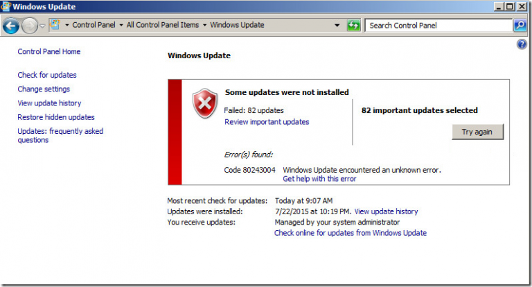 Windows Updates Error – Code 80243004