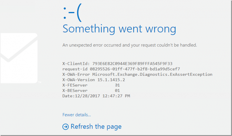 Outlook Web App X-OWA-Error ExAssertException
