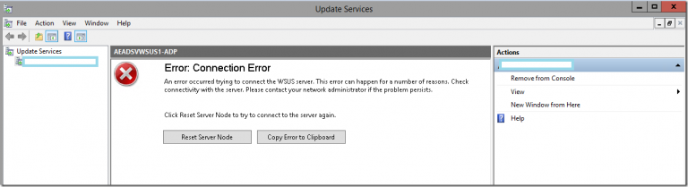 WSUS Console Error Unable to connect via the remote API