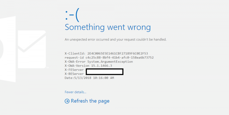 Exchange Server 2016 CU9 Outlook Web Access ArgumentException