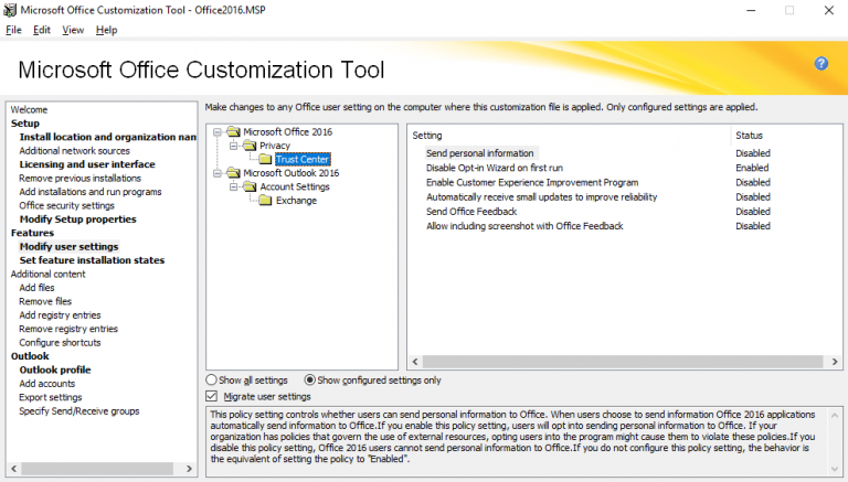 Using Office 2016 Customization Tool SCCM