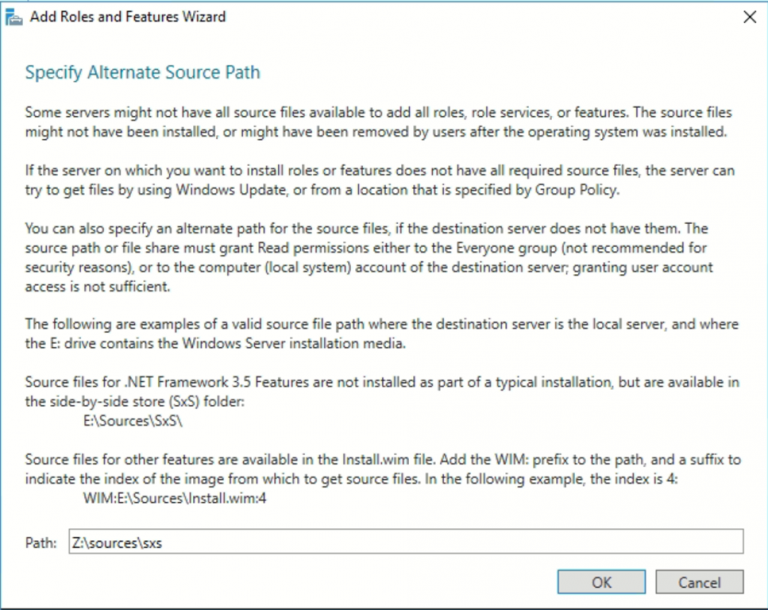 Installing .net 3.5 on Windows Server 2016