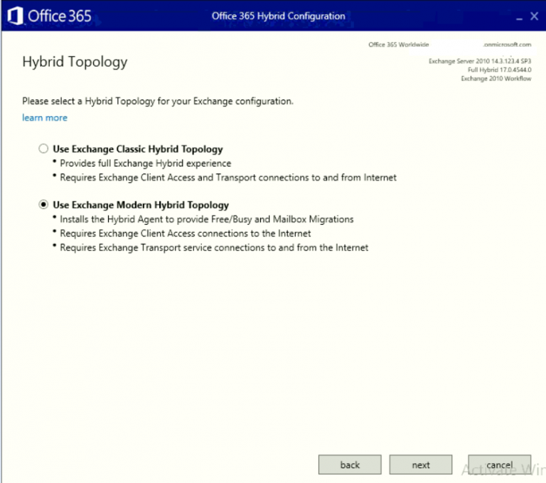 Using Exchange Modern Hybrid Topology with Hybrid Agent