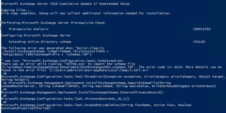 Error while running ‘ldifde.exe’ to import the schema file